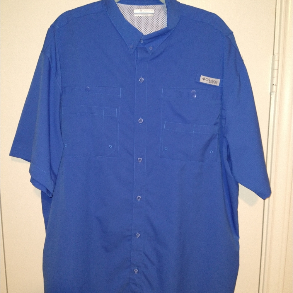 Columbia PFG Blue Vented Outdoor Fishing Short Sleeve Shirt Men's sz XL.